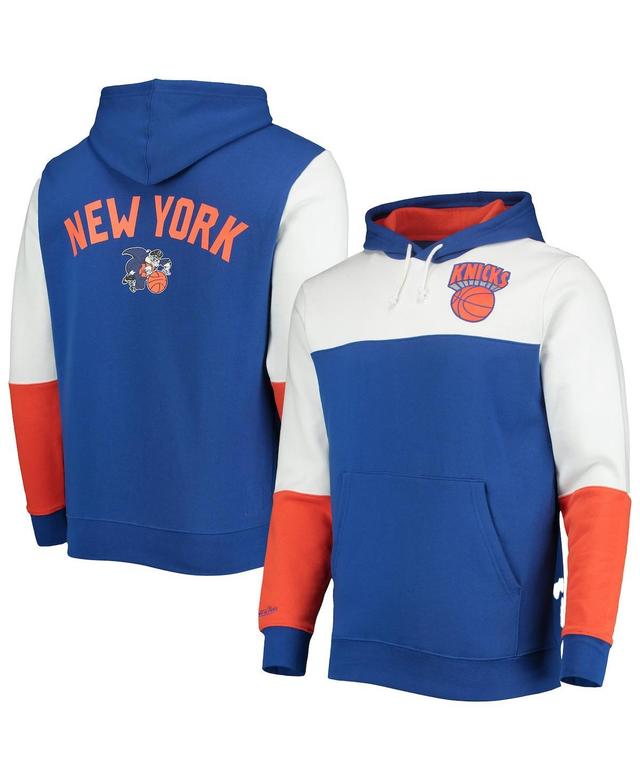 Mens Mitchell & Ness Royal New York Knicks Hardwood Classics Fusion 2.0 Colorblock Pullover Hoodie Product Image