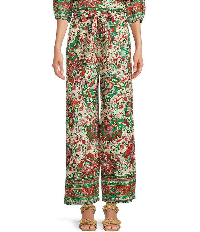 Gibson & Latimer Floral Printed Self Tie High Waist Wide Leg Coordinating Pull-On Pants Product Image