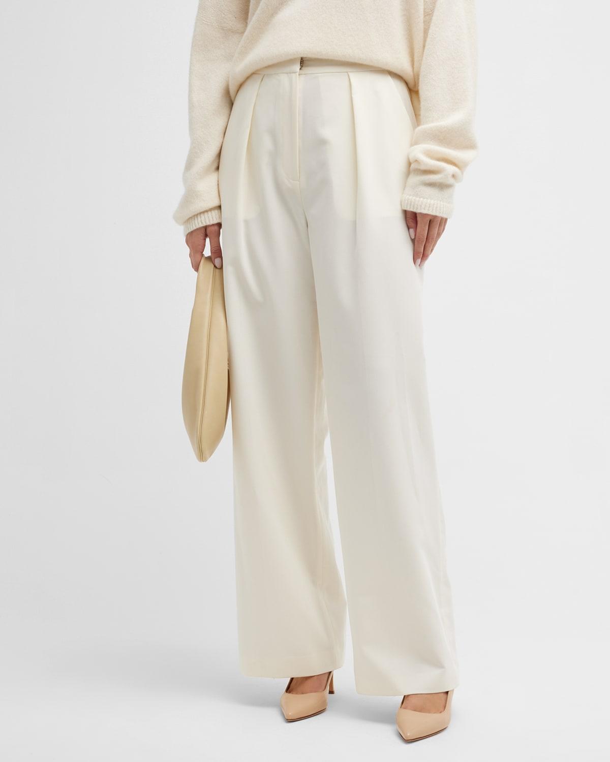 Misook Tailored Wide-Leg Chiffon Pants - Size: LARGE - WHITE product image