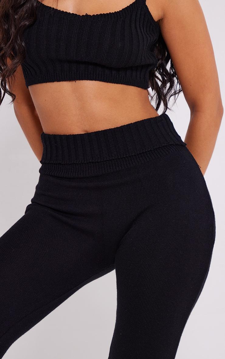 Petite Black Knitted Fold Over Flared Pants Product Image