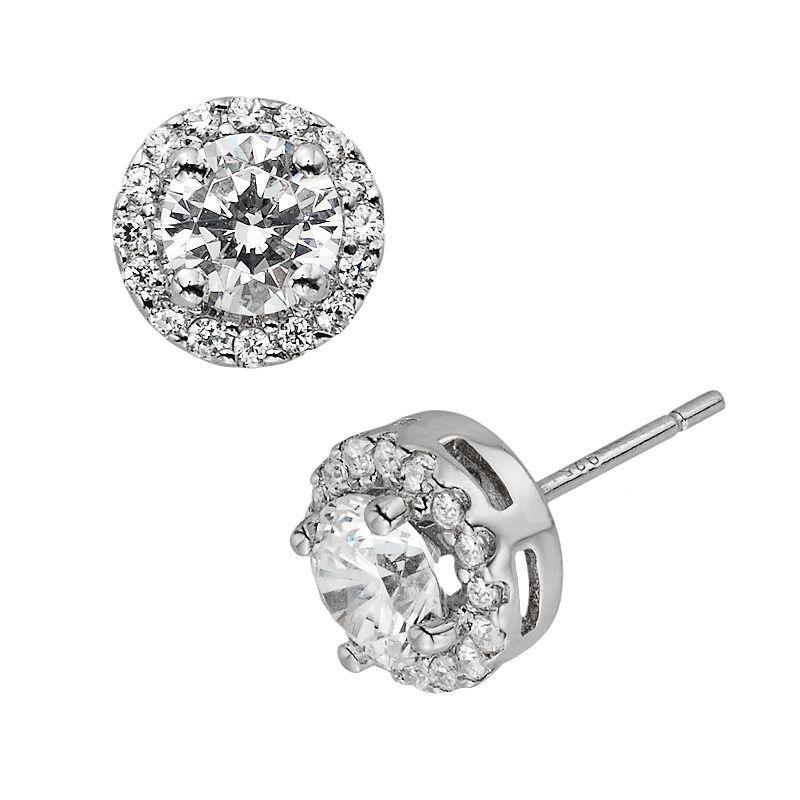 Diamonore Sterling Silver 1 1/2-ct. T.W. Simulated Diamond Halo Stud Earrings, Womens, White Product Image