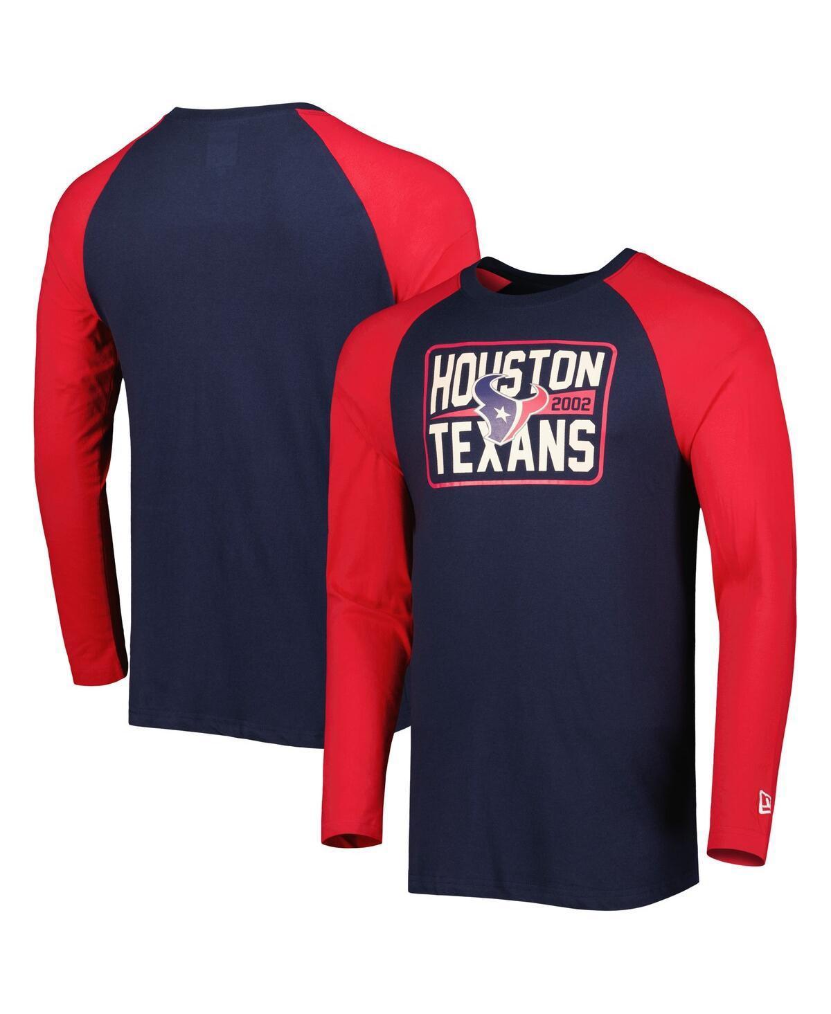 Mens New Era Houston Texans Current Raglan Long Sleeve T-Shirt Blue Product Image