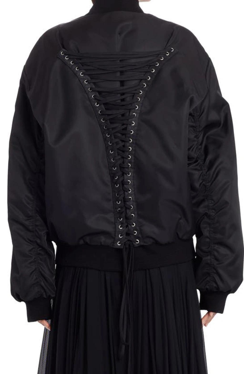 DOLCE & GABBANA Lace-up Detailed Bomber Jacket In Black Product Image