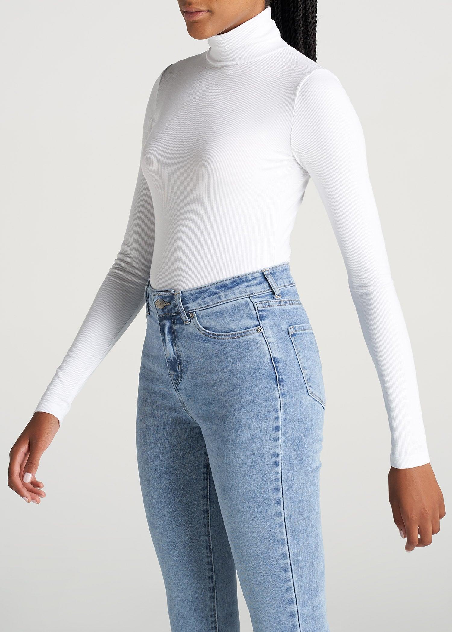 Tall Women's FITTED Long Sleeve Ribbed Turtleneck Tee in White Product Image