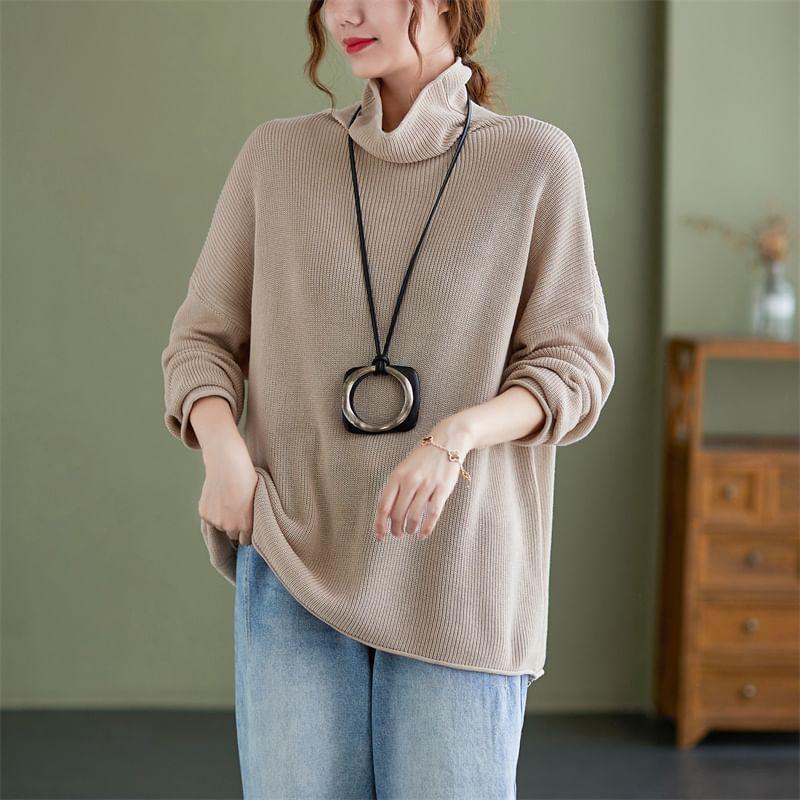 Turtleneck Ribbed Oversized Sweater Product Image