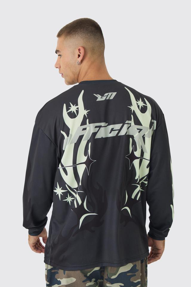 Oversized Closed Mesh Graffiti Moto T-shirt | boohooMAN USA Product Image