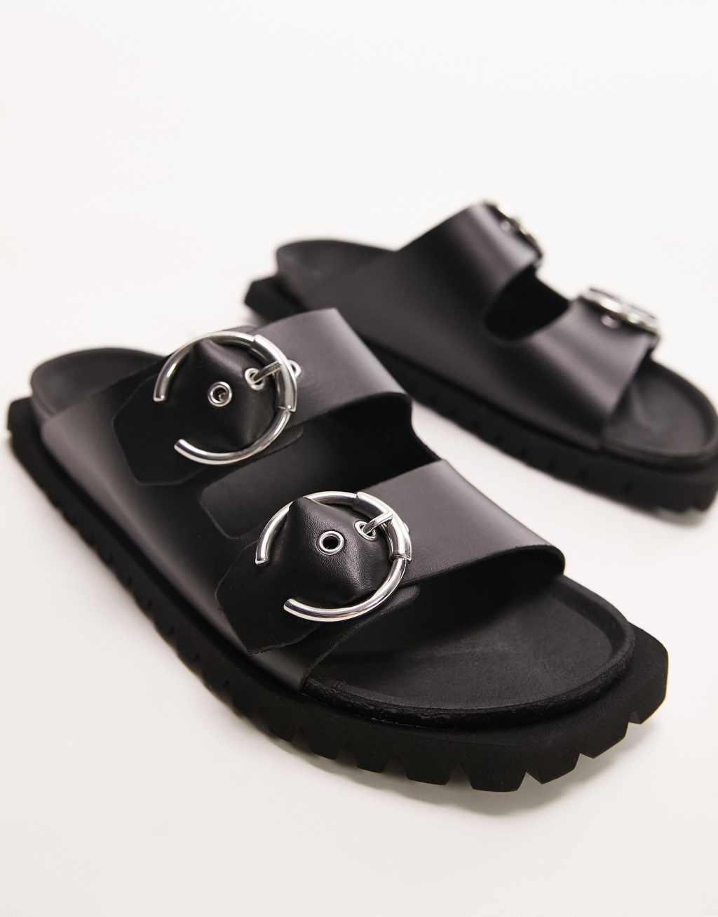 Topshop Prince leather flat sandals with buckles Product Image