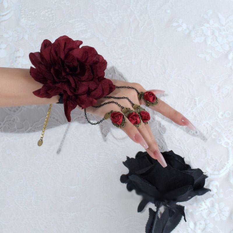 Rose Fabric Alloy Ring Bracelet Product Image