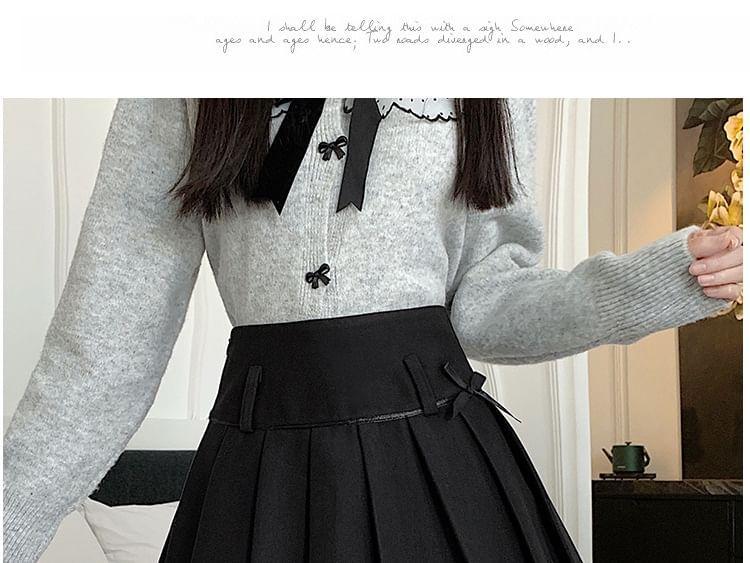 High Rise Bow Pleated Mini A-Line Skirt Product Image