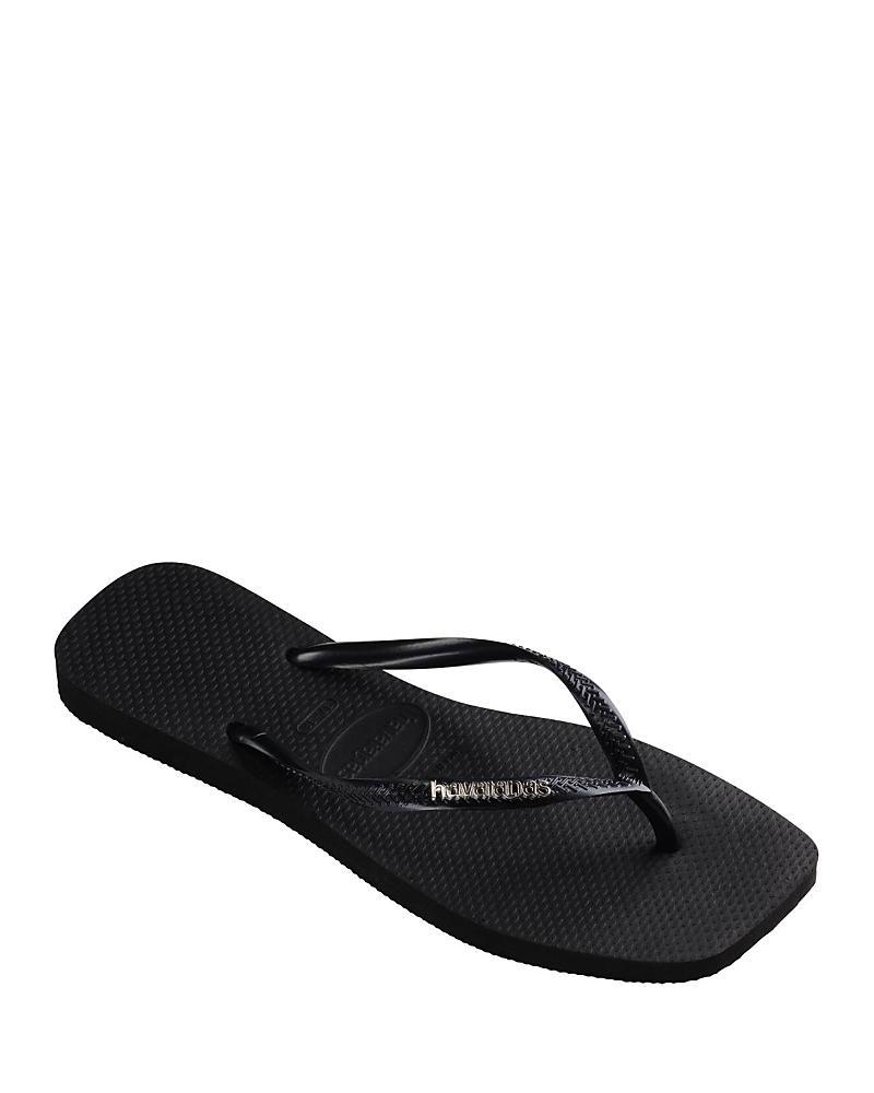 Havaianas Slim Square Logo Metallic Flip-Flop Silver) Women's Sandals Product Image