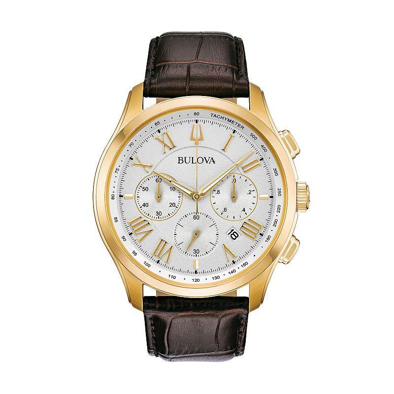 Bulova Classic Collection Mens Wilton Chronograph Brown Leather Strap Watch Product Image