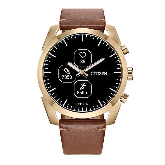 Citizen Mens Cz Smart Hybrid Sport Brown Leather Strap Smart Watch 43mm Product Image