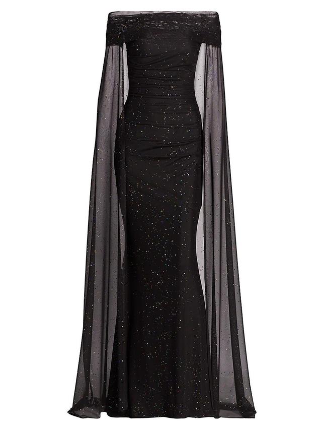 Womens Confetti Tulle Off-The-Shoulder Cape Gown Product Image