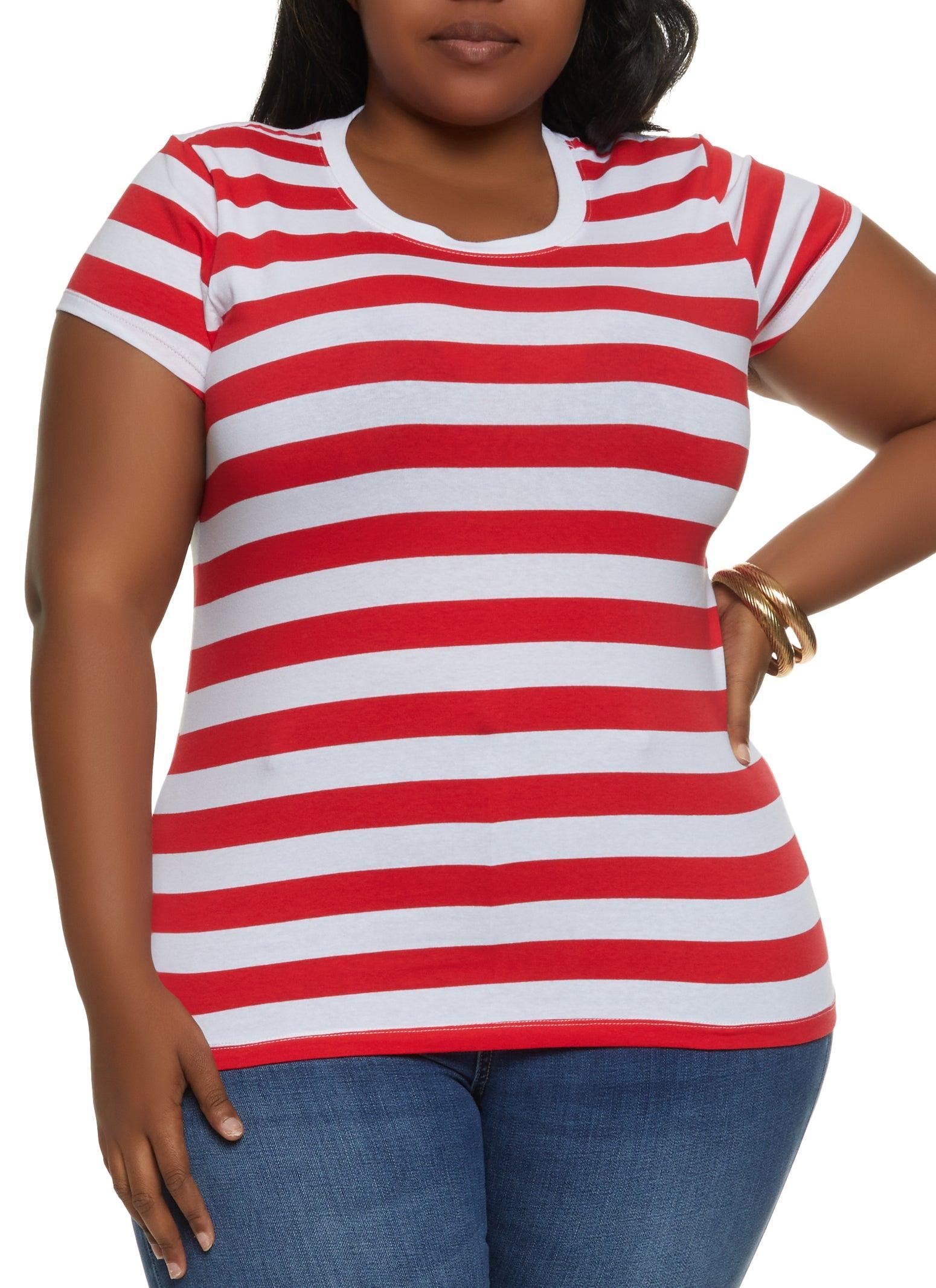 Womens Plus Size Striped Crew Neck Tee Product Image