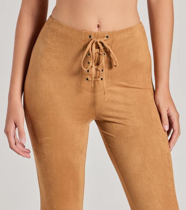 Bohemian Babe Lace-Up Faux Suede Flare Pants Product Image