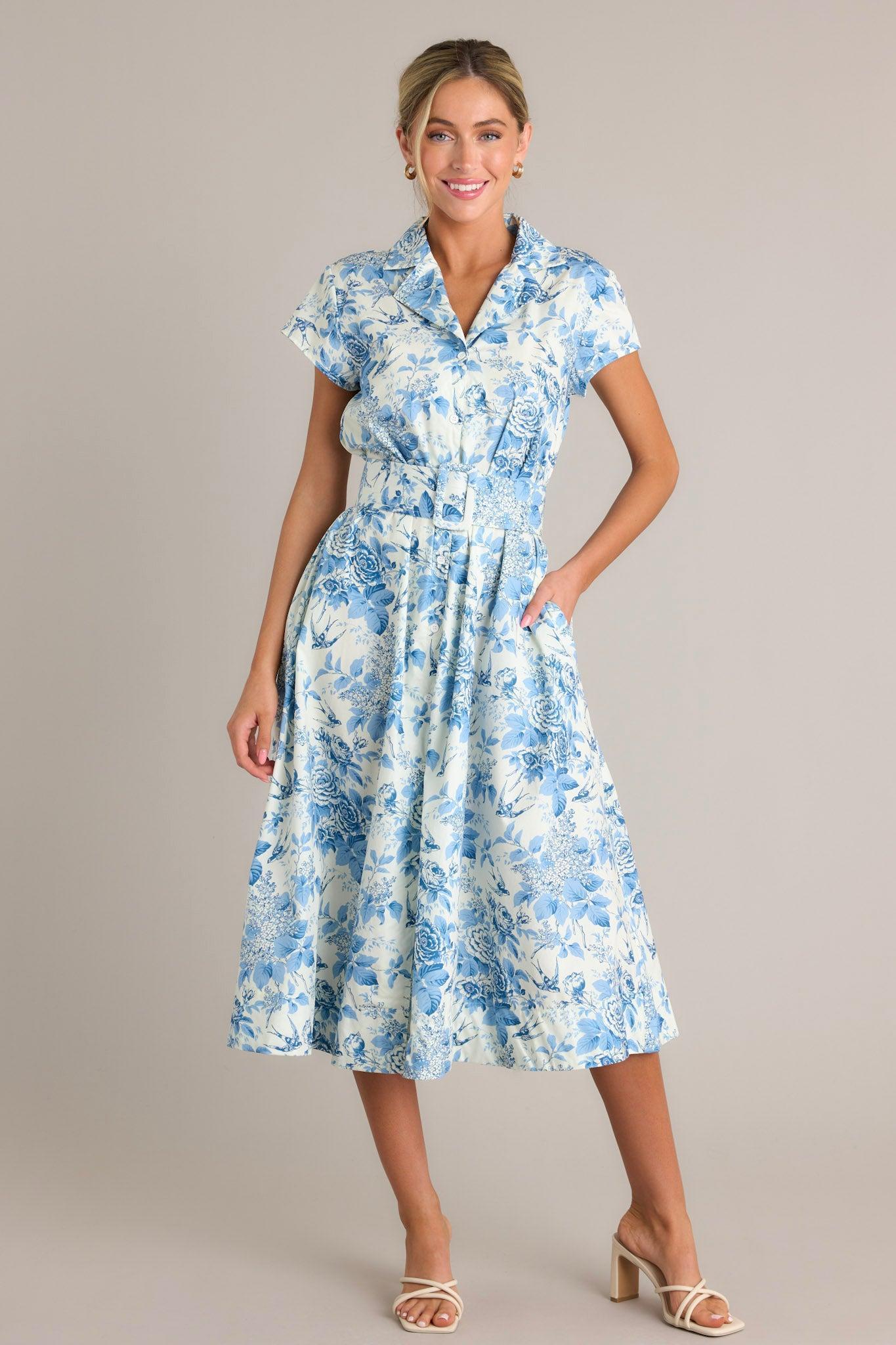 Even The Score Blue & White Midi Dress Product Image