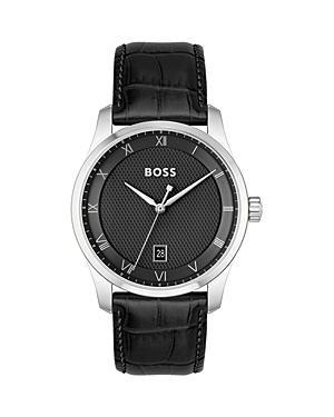 Hugo Boss Mens Principle Quartz Analog Black Leather Strap Watch Product Image