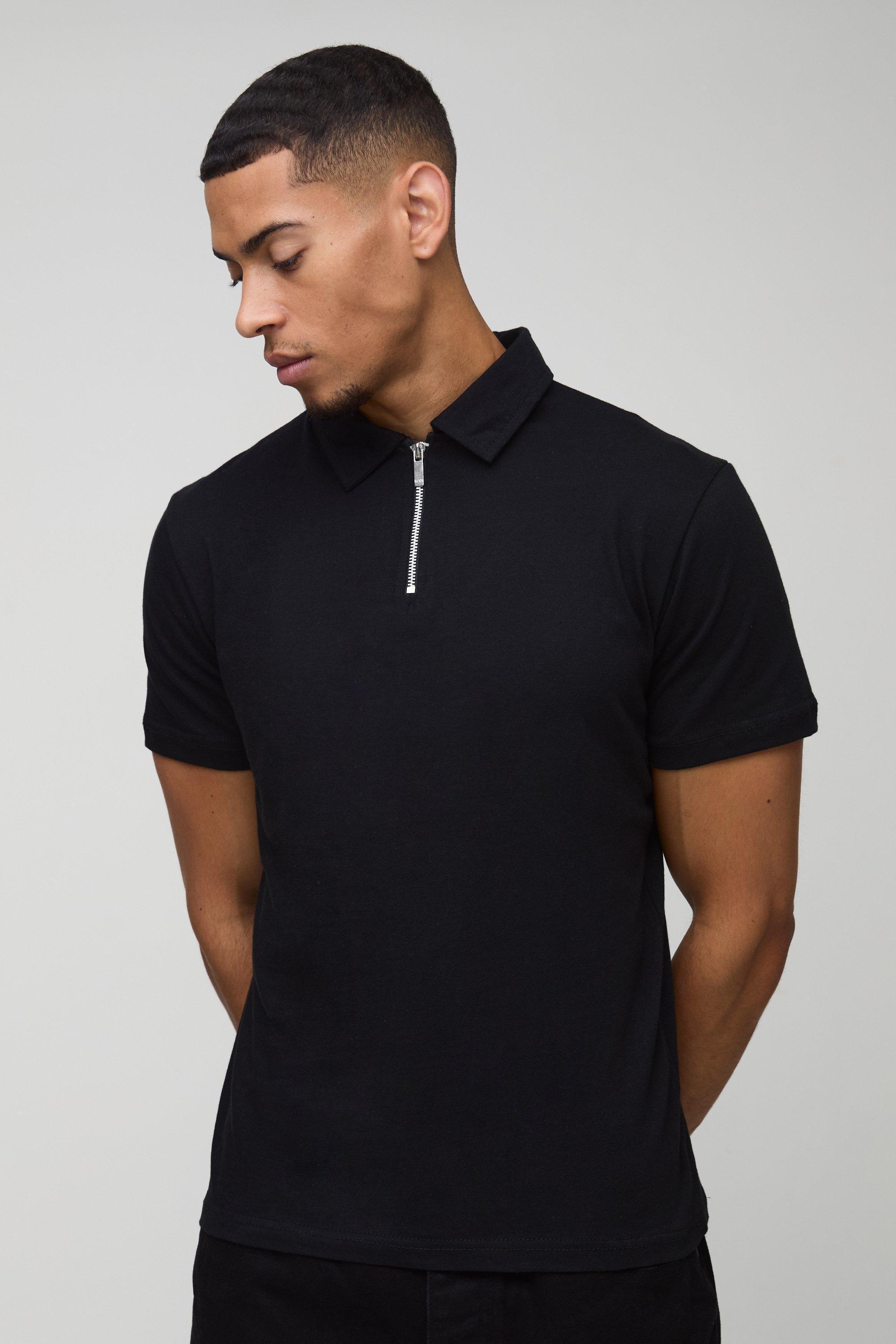 Slim Zip Neck Polo | boohooMAN USA Product Image