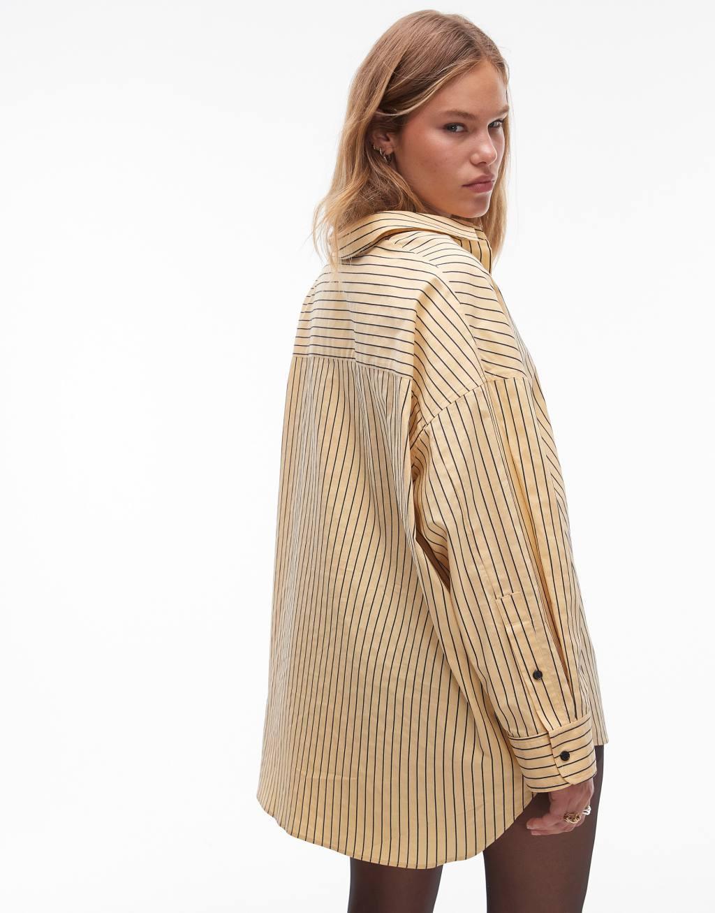 Topshop super oversized shirt in yellow stripe Product Image