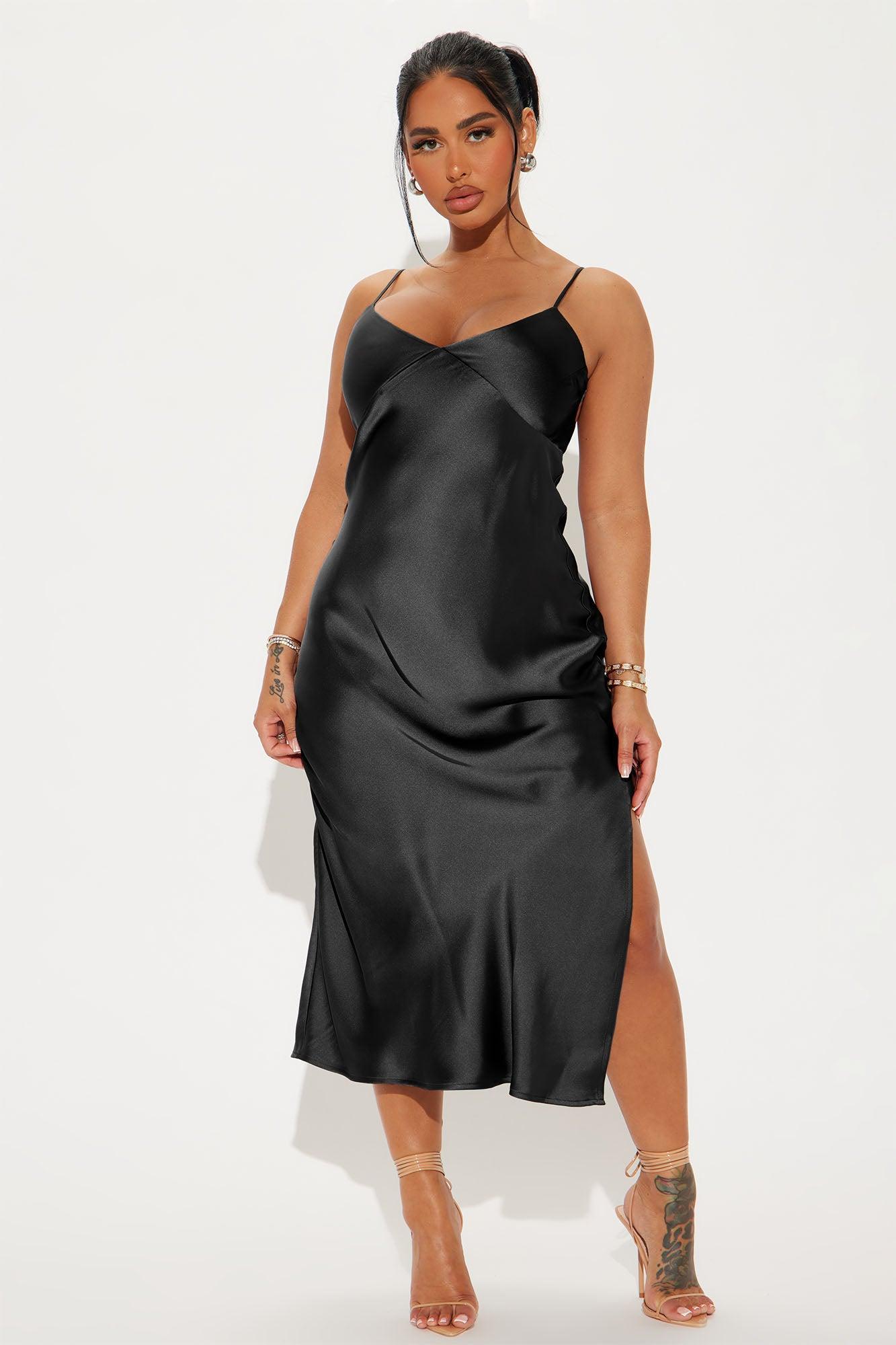 Draped in Satin Midi Dress - Black product image