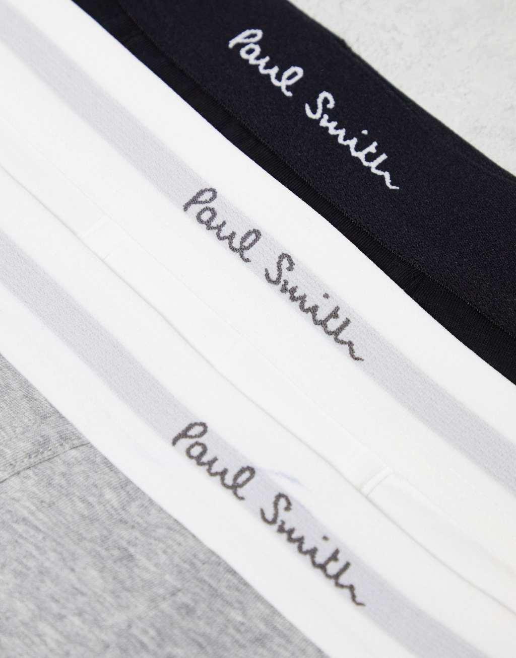 Paul Smith 3 pack trunks in white gray black with logo waistband Product Image