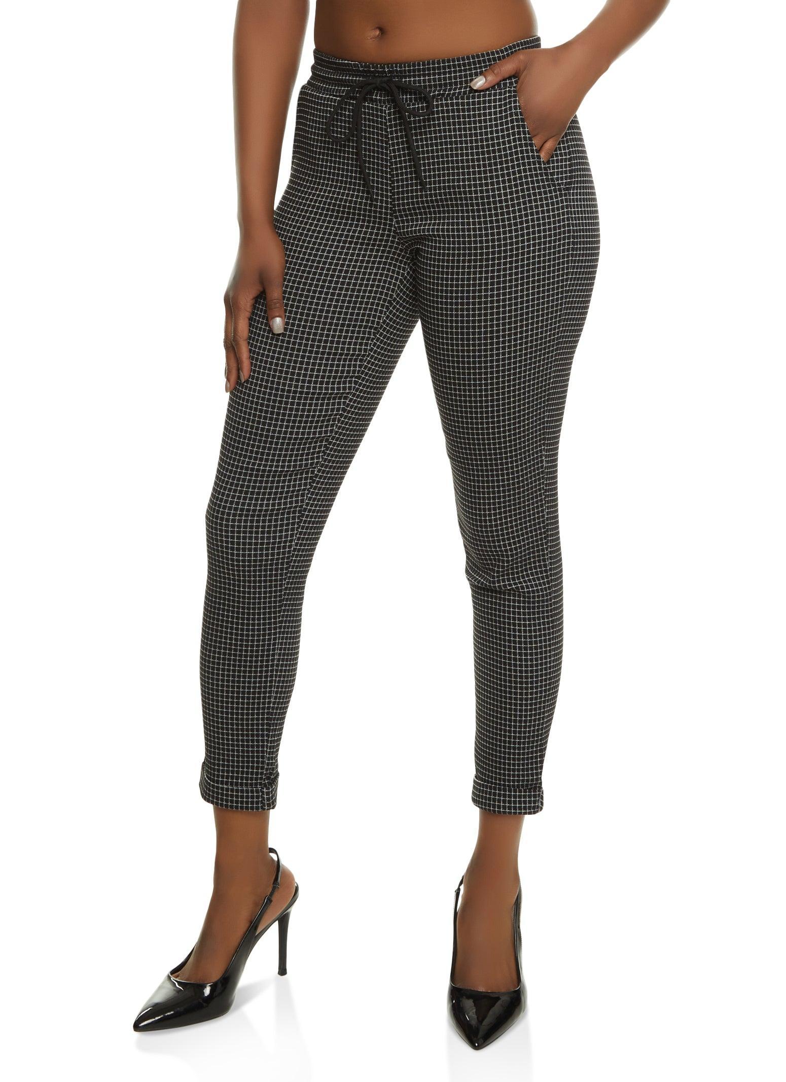 Womens Windowpane Plaid Drawstring Dress Pants Product Image