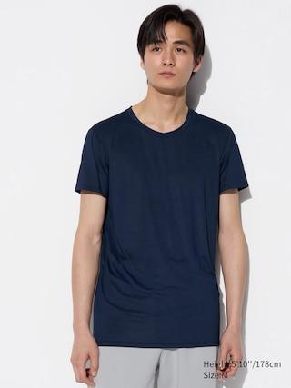 Mens Airism Crew Neck T-Shirt with Deodorizing Navy Medium UNIQLO US Product Image