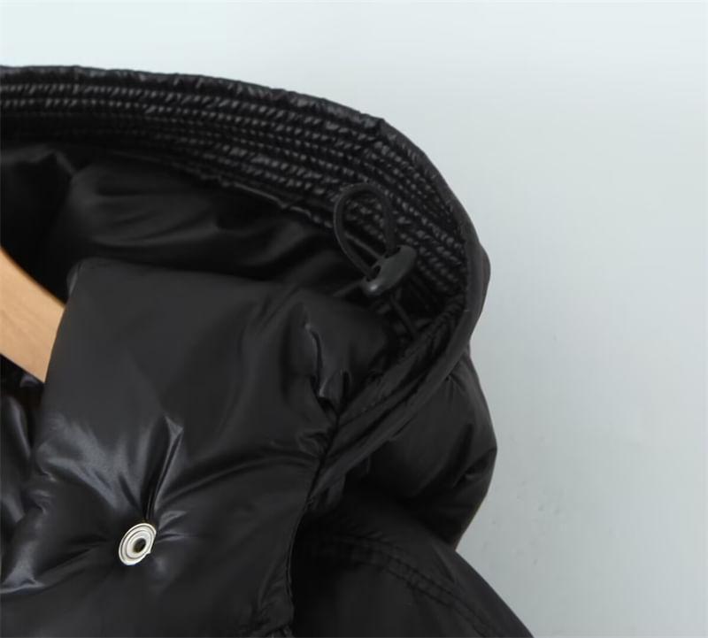 Plain Hooded Single-Breasted Puffer Jacket Product Image