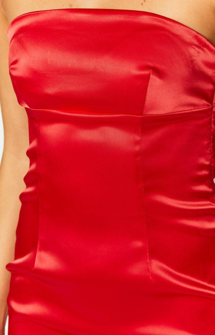 Ruby Radiance Red Satin Mini Dress Product Image