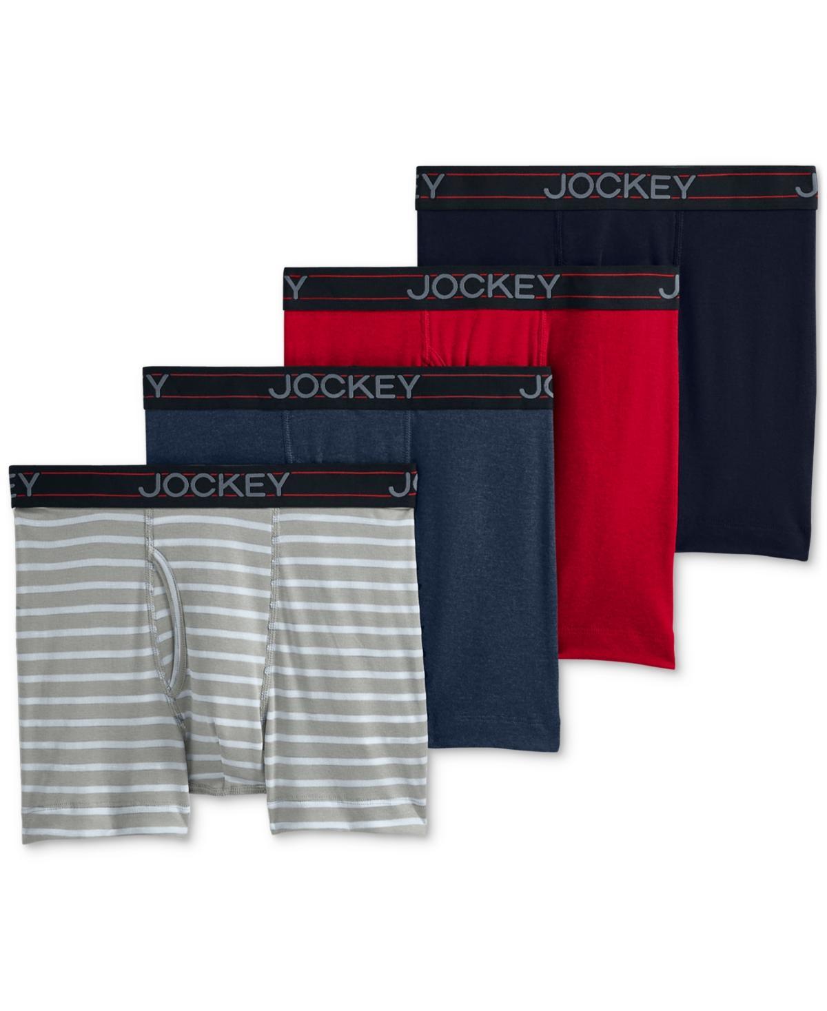 Mens Jockey 4-Pack Cotton Blend Boxer Brief Plum Blue Blue Product Image