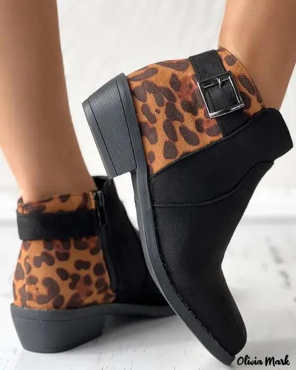 Olivia Mark – Cheetah Side Zipper Buckle Martin Boots Product Image