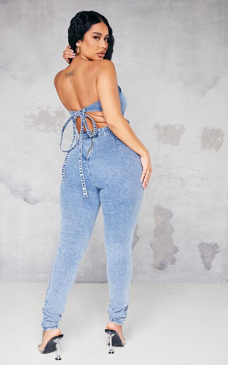 Shape Vintage Wash Cup Detail Tie Back Denim Jumpsuit Product Image