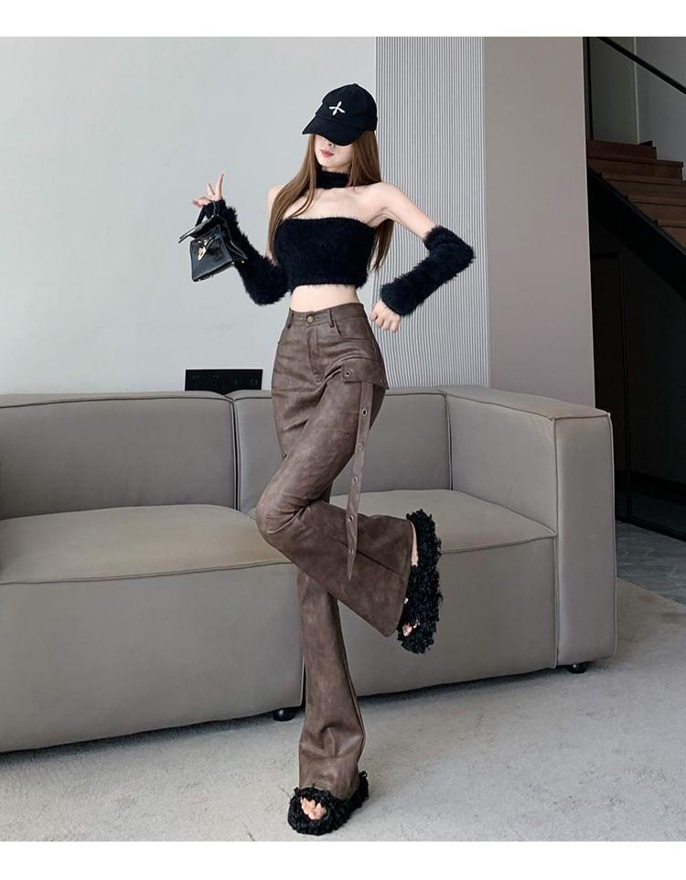 High Rise Faux Leather Flared Pants Product Image