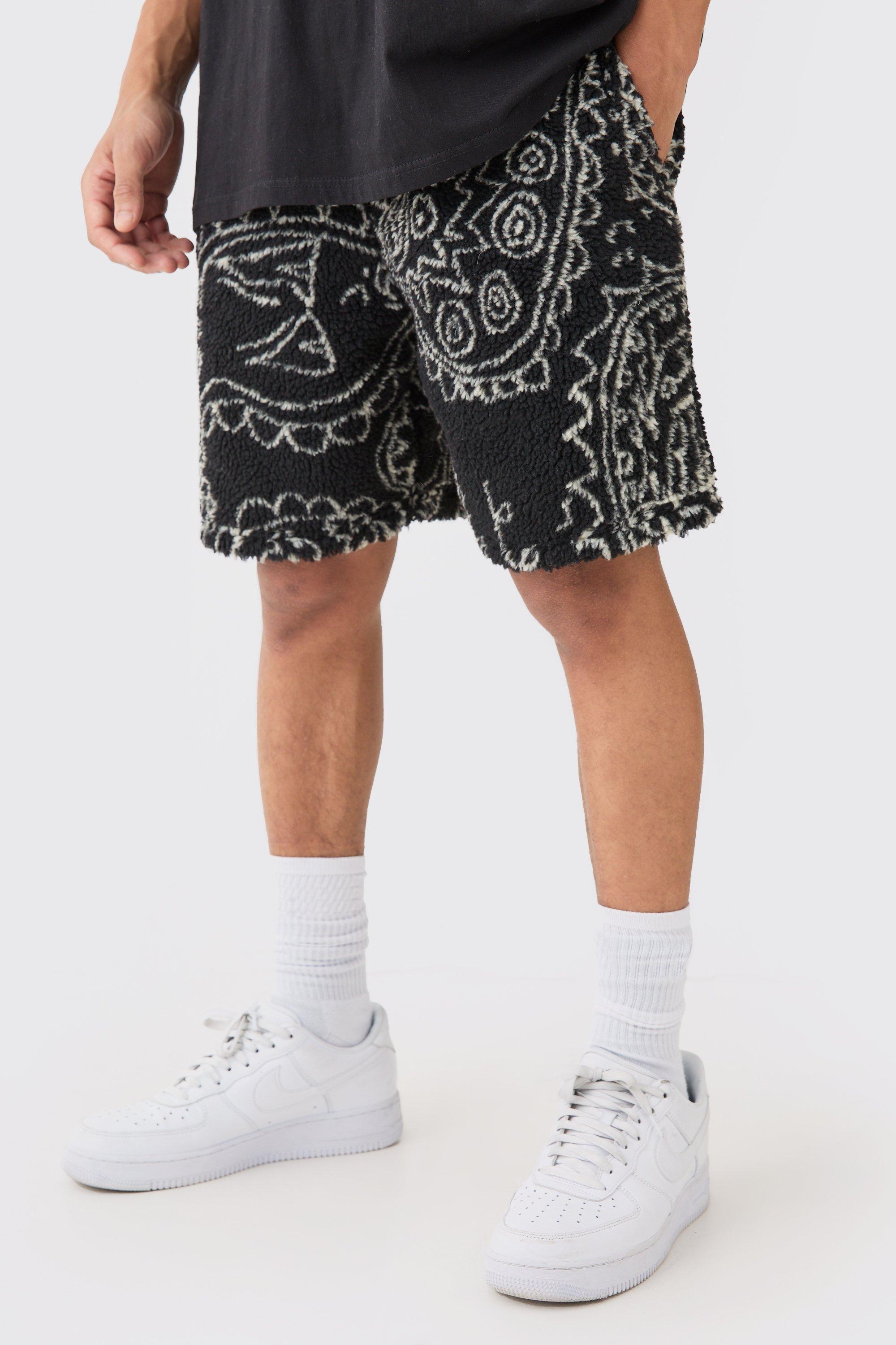 Loose Mid Length Bandana Borg Shorts | boohooMAN USA product image