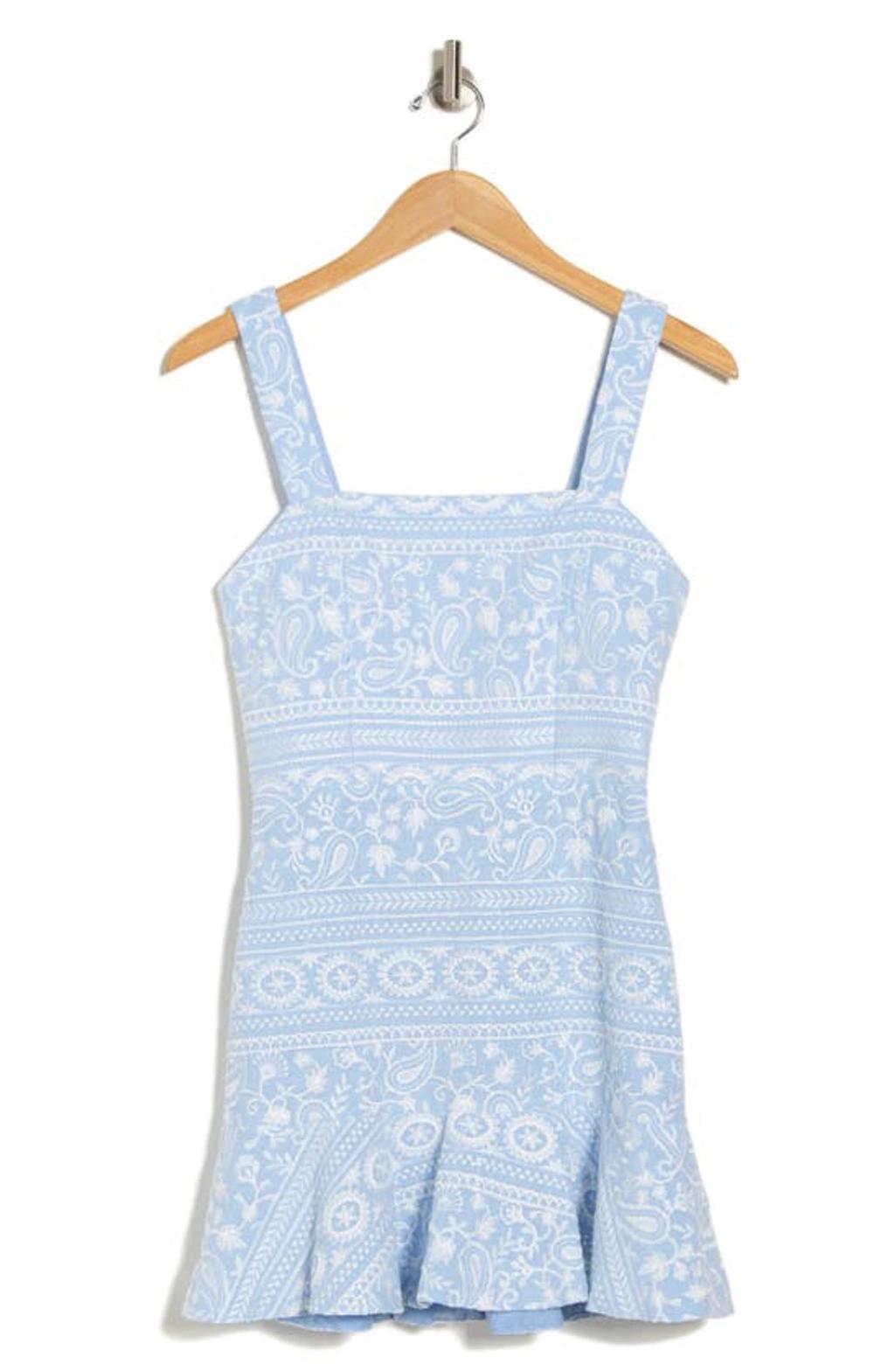 ALICE AND OLIVIA Kaidra Embroidered Sleeveless Dress In Chambray White Product Image