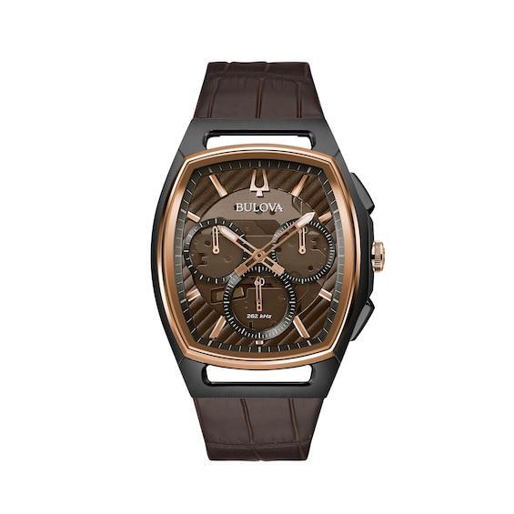 Men's Bulova Curv Two-Tone Chronograph Watch with Tonneau Brown Skeleton Dial (Model: 98A264) Product Image