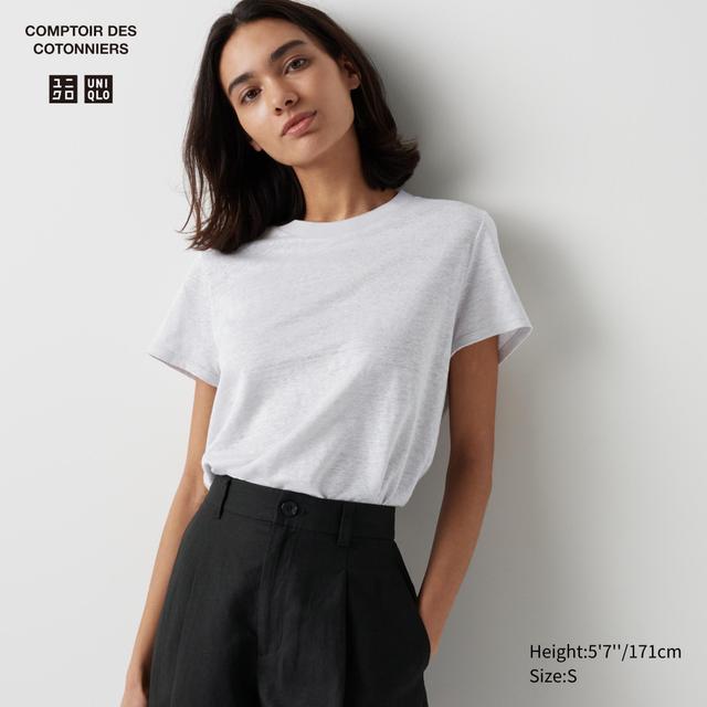 Womens Linen Crew Neck Short-Sleeve T-Shirt Light Gray XL UNIQLO US Product Image