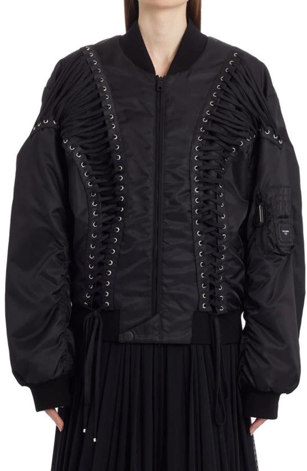 DOLCE & GABBANA Lace-up Detailed Bomber Jacket In Black Product Image