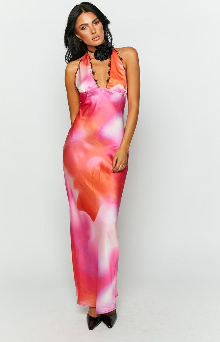 Valletta Pink Print Halter Neck Maxi Dress Product Image