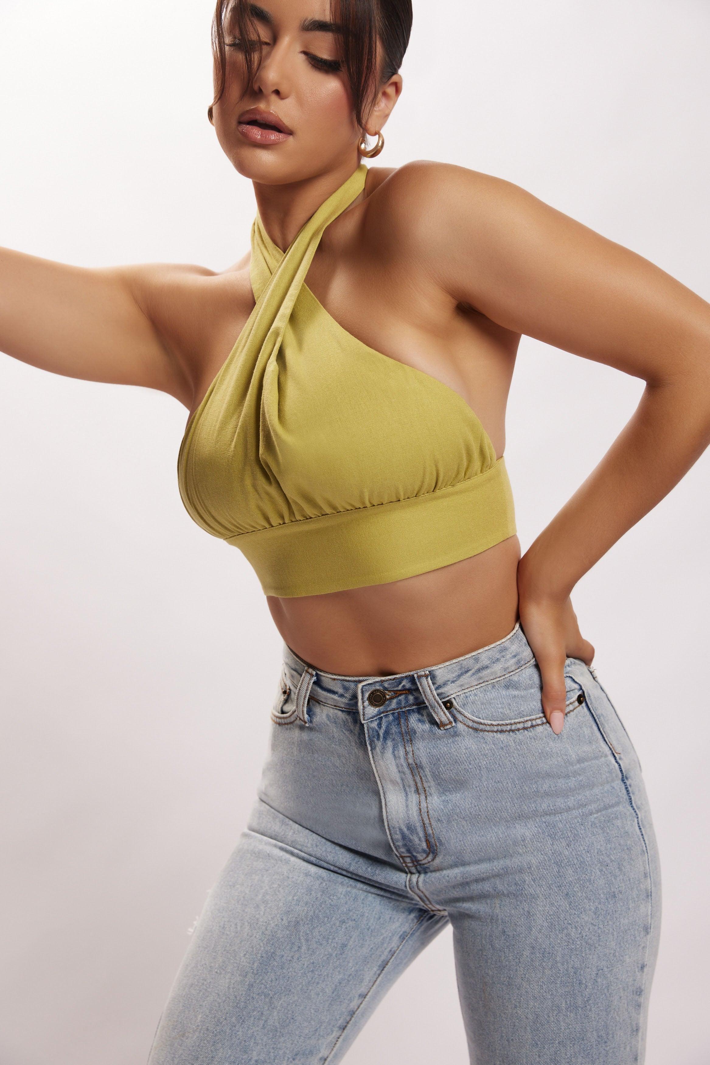 Piper Halter Neck Linen Crop Top - Apple Product Image