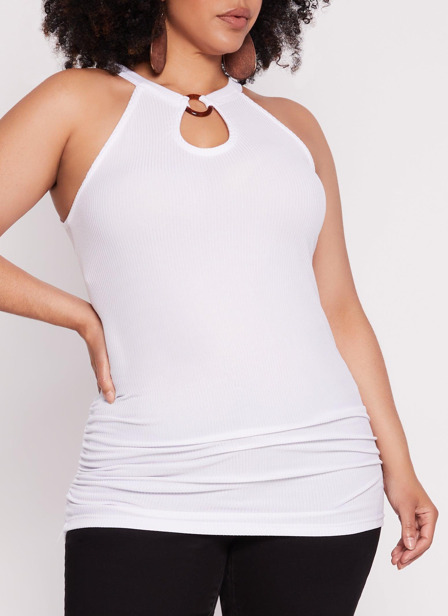 Womens Plus Size O Ring Keyhole Ruched Tank Top Product Image