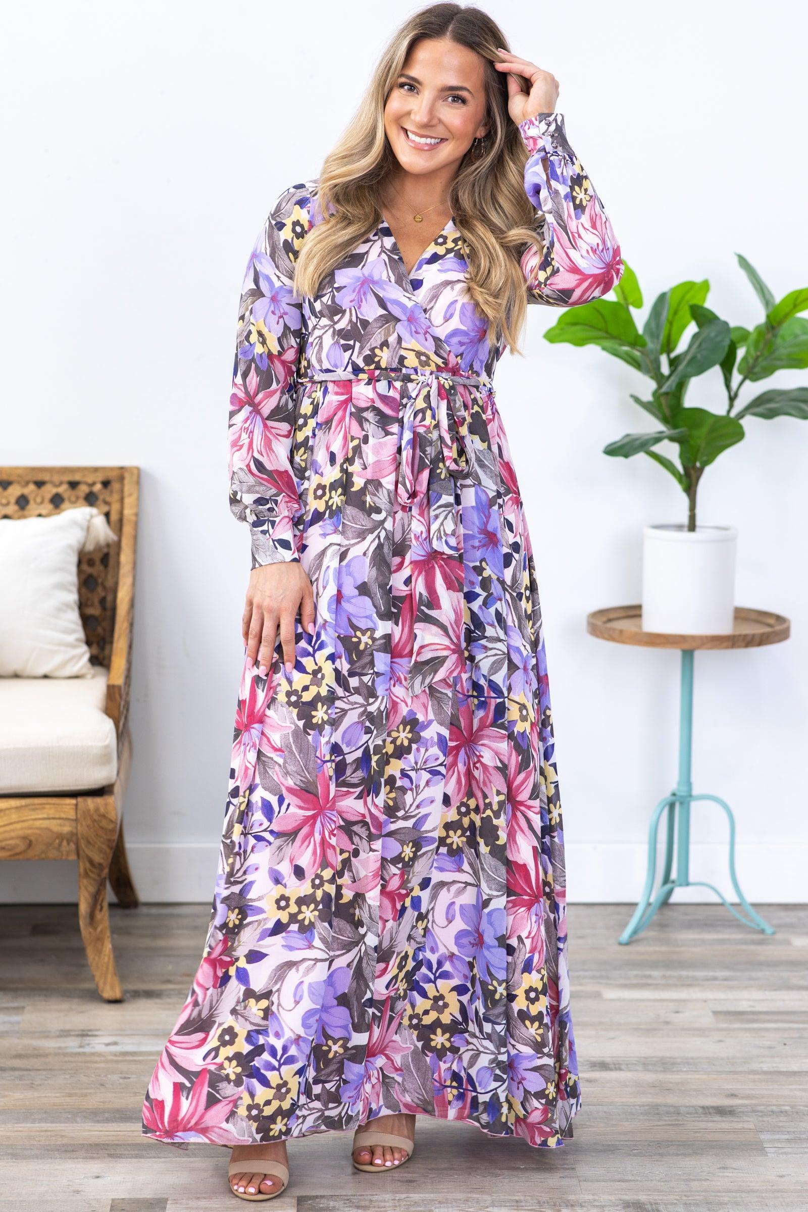 Light Pink Chiffon Print Long Sleeve Maxi Product Image