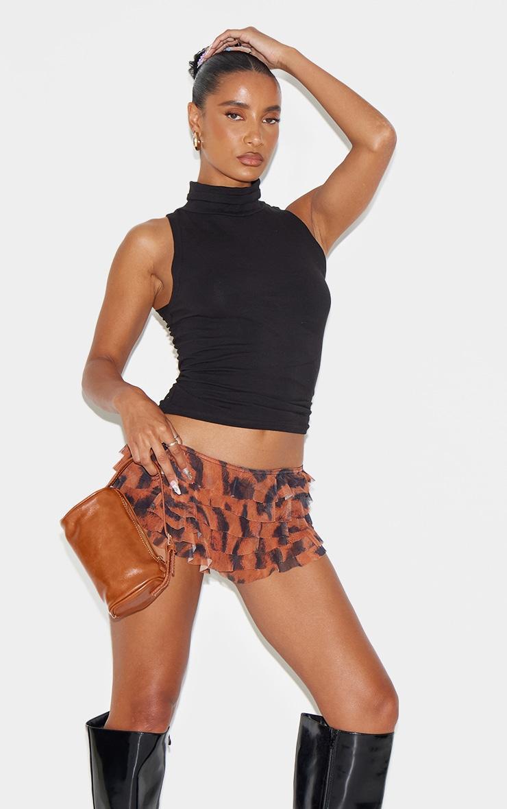 Brown Animal Printed Mesh Frilly Low Rise Bloomer Shorts Product Image