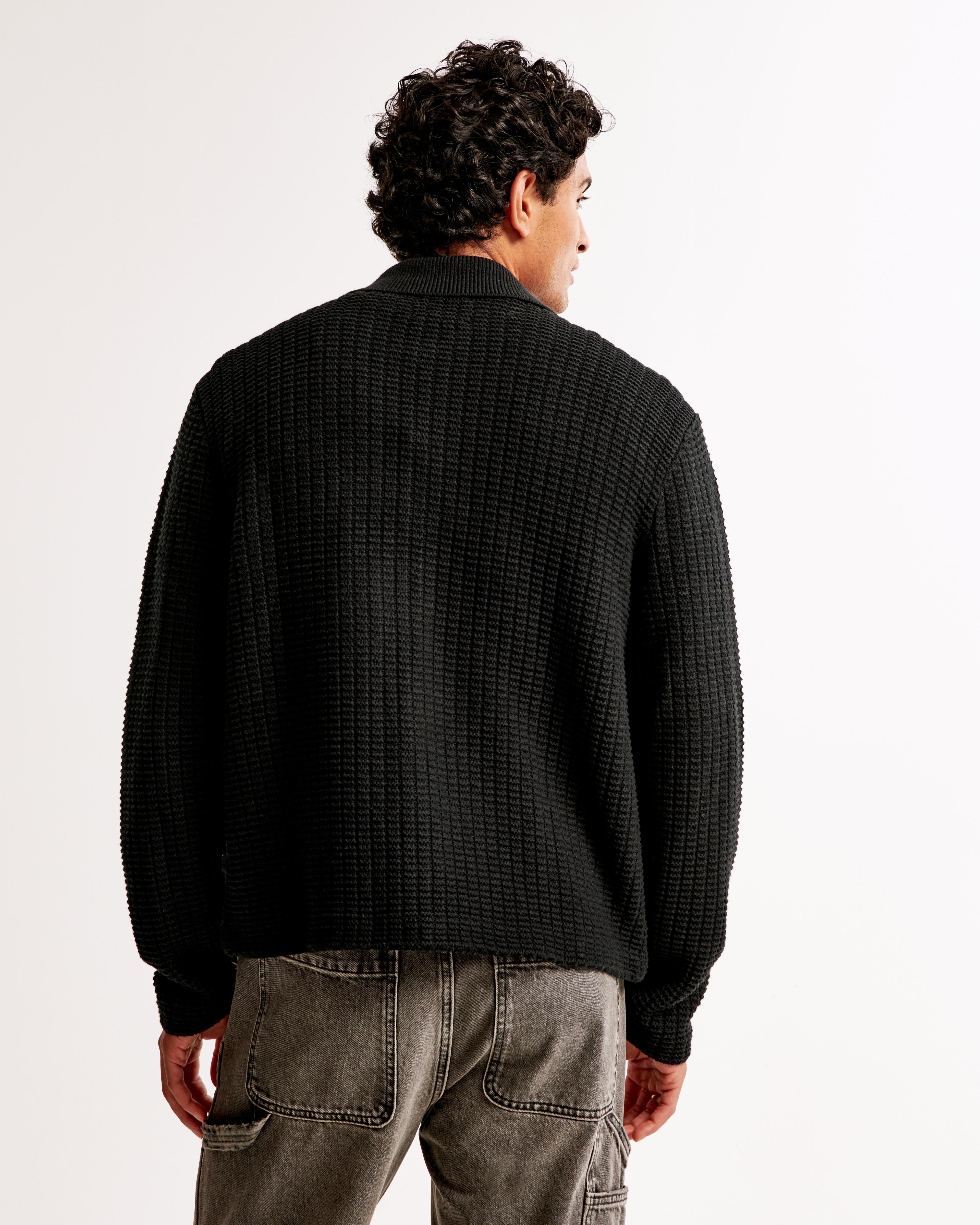 Cropped Stitched Sweater Shirt Jacket Product Image