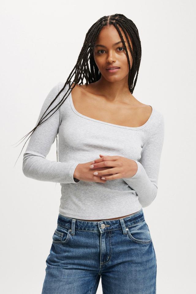 Cotton On Women - Byron Square Neck Long Sleeve - Grey marle Product Image