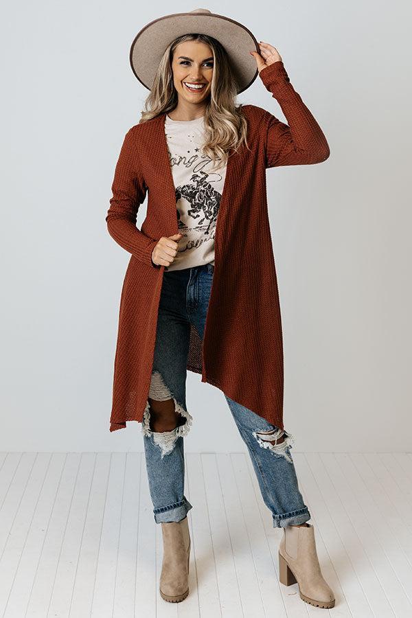 Coolest Feeling Waffle Knit Cardigan In Rust Product Image