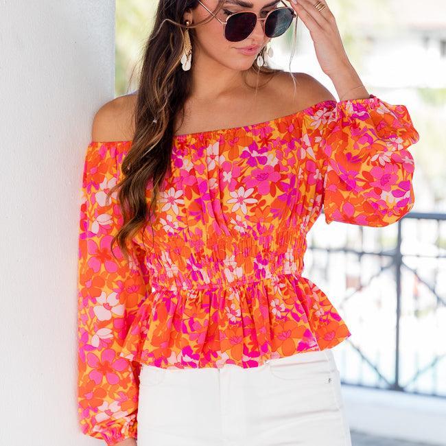 Resort Getaway Cinched Waist Pink Multi Floral Top Product Image