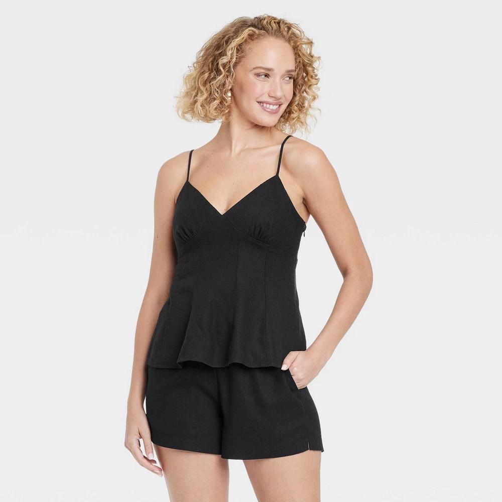 Womens Fit N Flare Linen Tank Top - A New Day Black M Product Image