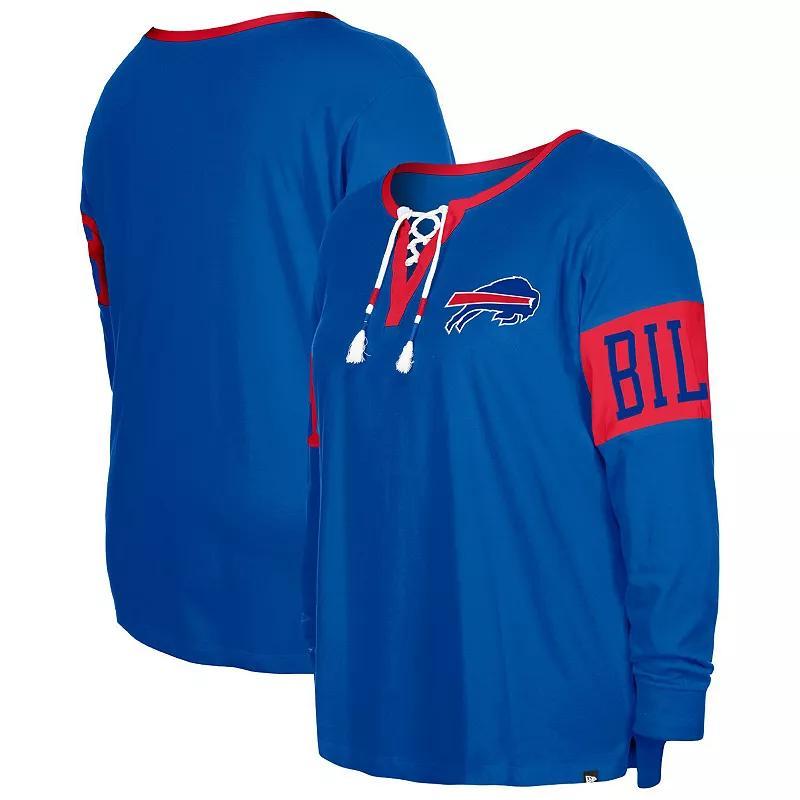 Womens New Era Royal Buffalo Bills Plus Size Lace-Up Notch Neck Long Sleeve T-shirt Product Image