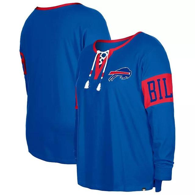 Womens New Era Royal Buffalo Bills Plus Size Lace-Up Notch Neck Long Sleeve T-shirt Product Image